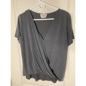 Sadie & Sage Black Drape Front Blouse Sz L Made in USA Top